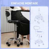 Rollhocker drehbar verstellbar mit Rückenlehne Kunstleder schwarz
