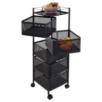 Rollregal Rollwagen Multifunktionsregal Küche rollbar Körbe schwenkbar 94x30x30cm schwarz