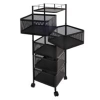 Rollregal Rollwagen Multifunktionsregal Küche rollbar Körbe schwenkbar 94x30x30cm schwarz