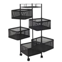 Rollregal Rollwagen Multifunktionsregal Küche rollbar Körbe schwenkbar 94x30x30cm schwarz