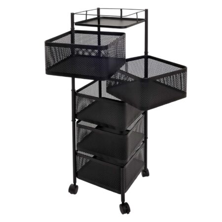 Rollregal Rollwagen Multifunktionsregal Küche rollbar Körbe schwenkbar 94x30x30cm schwarz