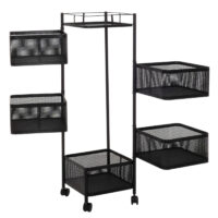 Rollregal Rollwagen Multifunktionsregal Küche rollbar Körbe schwenkbar 94x30x30cm schwarz