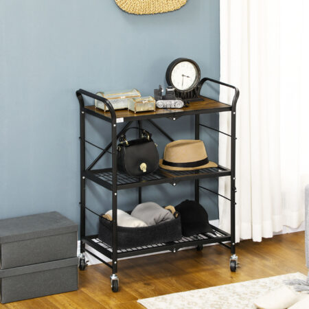 Rollwagen Klappbarer Küchenwagen 3 mit Ablagen Schwarz-Braun