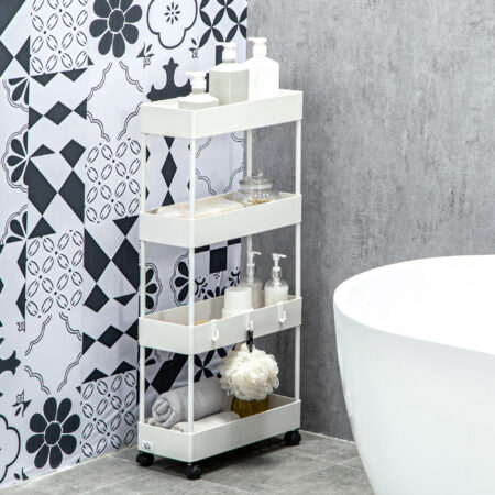 Rollwagen Küchenregal Aufbewahrungsregal mit 4 Ablagen Weiss