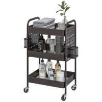 Rollwagen Servierwagen mit 3 Etagen und 2 Hängekörben Schwarz