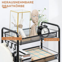 Rollwagen Servierwagen mit 4 Etagen und 5 Hängekörben Schwarz