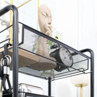 Rollwagen Servierwagen mit 4 Etagen und 5 Hängekörben Schwarz