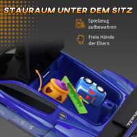 Blaues Bobby Car Rutschauto mit Stauraum unter dem Sitz und Hupe, perfekt für Kinder von 1.5-5 Jahren. Fördert Bewegung und Koordination.
