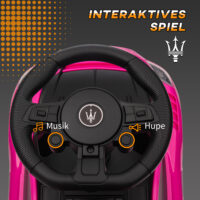 Rosa Bobby Car Rutschauto mit Stauraum unter dem Sitz und Musikfunktion, ideal für Kinder von 1.5-5 Jahren. Bringt extra Spass bei jeder Fahrt.