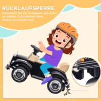 Schwarzes Rutschauto als Kinderfahrzeug mit Kippschutz und integriertem Stauraum, ideal für Kinder von 18-48 Monaten.