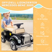 Schwarzes Rutschauto als Kinderfahrzeug mit Kippschutz und integriertem Stauraum, ideal für Kinder von 18-48 Monaten.