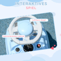 Hellblaues Rutschauto für Kinder mit Kippschutz, kompakt und sicher für kleine Fahrer, Grösse 53x52x35cm.