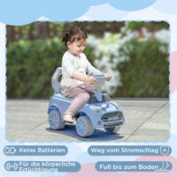 Hellblaues Rutschauto für Kinder mit Kippschutz, kompakt und sicher für kleine Fahrer, Grösse 53x52x35cm.