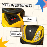 Gelbes Rutschauto im Traktor-Design mit abnehmbarem Anhänger, ideal für Kinder ab 2 Jahren. Perfekt zum Transportieren von Spielzeug und Entdecken.