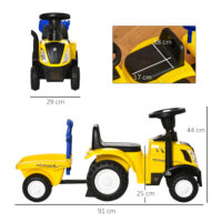 Gelbes Rutschauto im Traktor-Design mit abnehmbarem Anhänger, ideal für Kinder ab 2 Jahren. Perfekt zum Transportieren von Spielzeug und Entdecken.