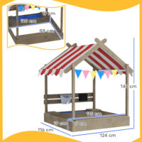 Sandkasten mit Dach und Spielzeug wetterfest aus Holz grau