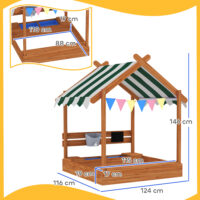 Sandkasten mit Dach und Spielzeug für Kinder aus Holz grün