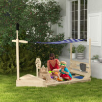 Sandkasten mit Sonnendach und Piratenschiff-Design für Kinder aus Holz