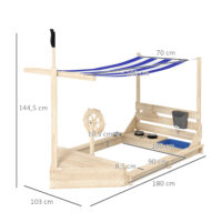 Sandkasten mit Sonnendach und Piratenschiff-Design für Kinder aus Holz