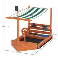 Sandkasten Piratenschiff mit Sonnendach und Spielküche aus Holz