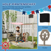 Sandkasten Piratenschiff mit Sonnendach inkl. Spielküche Holz