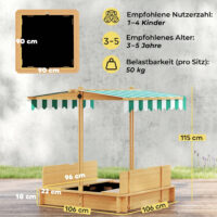 Sandkasten mit Abdeckung und Sitzbank für Kinder aus Holz