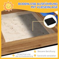 Sandkasten mit Sonnenschutz und Spielzeug für Kinder aus Holz