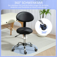 Sattelhocker Rollhocker höhenverstellbar drehbar mit Rückenlehne für Büro Salon