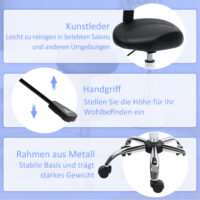 Sattelhocker Rollhocker höhenverstellbar drehbar mit Rückenlehne für Büro Salon