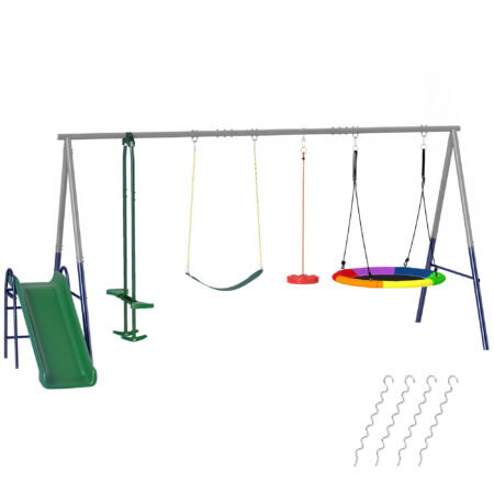 Schaukelgestell 5 in 1 mit Rutsche und Nestschaukel für Kinder