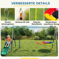 Schaukelgestell 5 in 1 mit Rutsche und Nestschaukel für Kinder