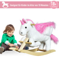 Rosa-weisses klassisches Schaukelpferd, eine bezaubernde Kinderschaukel, die die Balance fördert und fantasievolle Abenteuer ermöglicht.