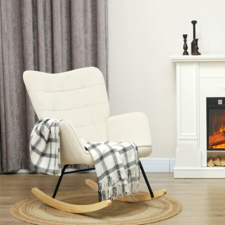 Schaukelsessel in Samtoptik mit Armlehnen, Beige, ideal für Wohn- und Schlafzimmer, stilvoll und bequem.