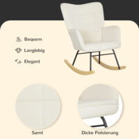 Schaukelsessel in Samtoptik mit Armlehnen, Beige, ideal für Wohn- und Schlafzimmer, stilvoll und bequem.