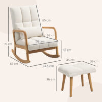 Schaukelstuhl mit Fusshocker Fleece hohe Rückenlehne Holzbeine weiss