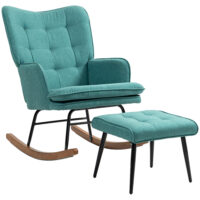 Schaukelstuhl mit Hocker und Armlehnen, modernes Design für Entspannung und Komfort.
