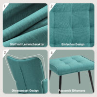 Schaukelstuhl mit Hocker und Armlehnen, modernes Design für Entspannung und Komfort.