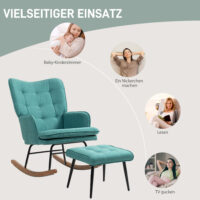 Schaukelstuhl mit Hocker und Armlehnen, modernes Design für Entspannung und Komfort.