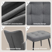 Schaukelstuhl in Leinenoptik mit Hocker, stilvoller Schwingsessel für gemütliche Stunden.