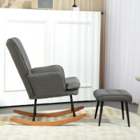 Schaukelstuhl in Leinenoptik mit Hocker, stilvoller Schwingsessel für gemütliche Stunden.