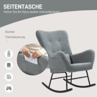Schaukelstuhl mit flauschigem Bezug und Lendenkissen grau