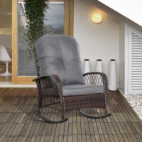 Schaukelstuhl mit Polster für Garten Rattan braun grau