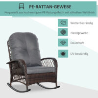 Schaukelstuhl mit Polster für Garten Rattan braun grau