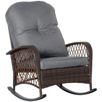 Schaukelstuhl mit Polster für Garten Rattan braun grau