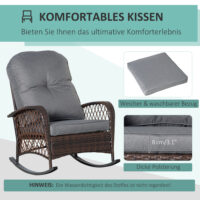 Schaukelstuhl mit Polster für Garten Rattan braun grau