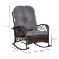 Schaukelstuhl mit Polster für Garten Rattan braun grau