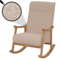 Schaukelstuhl Relaxsessel Holz Bouclé beige Gestell natur