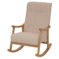 Schaukelstuhl Relaxsessel Holz Bouclé beige Gestell natur
