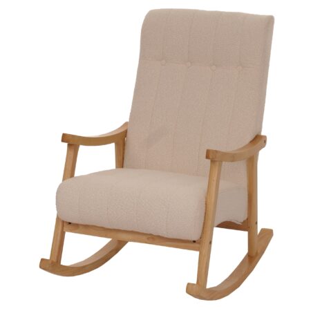 Schaukelstuhl Relaxsessel Holz Bouclé beige Gestell natur