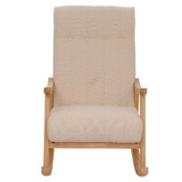 Schaukelstuhl Relaxsessel Holz Bouclé beige Gestell natur